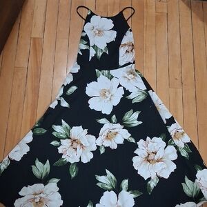 Monteau Black and Green Floral Cocktail Dress